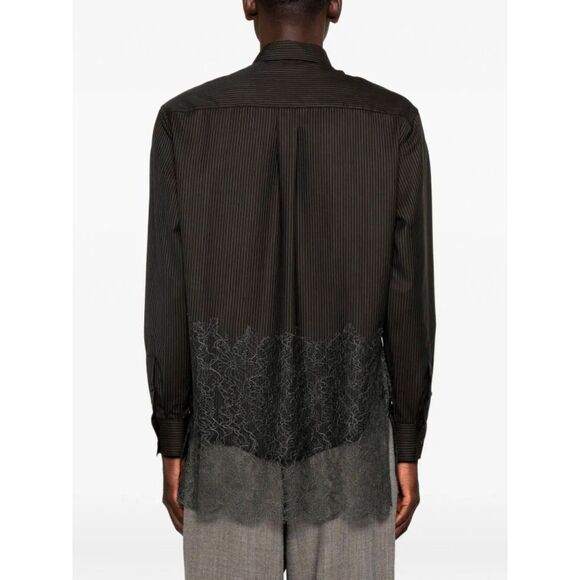 Fendi Men Wool Shirt With Stripes And Lace